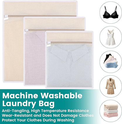 6Pcs Durable Cotton Mesh Laundry Bags for Delicates, 12×16in+16*20in+20*24in Breathable Laundry Mesh Wash Bags with Sturdy Zipper for Delicates, Clothes, Pants, Underwear, Bra, Socks (M+L+XL)