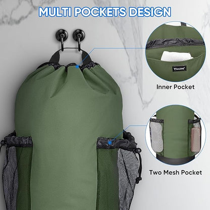 BALEINE 150L Laundry Bag Backpack, 900D Oxford Fabric Large Travel Laundry Bags with Shoulder Straps and 2 Mesh Pockets for College Dorm, Apartment, Laundromat (Green, 150L)