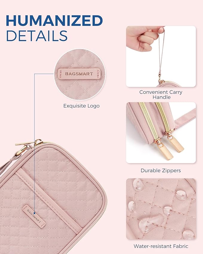 BAGSMART Electronic Cord Cable Organizer Travel Bag Case, Double Layers Tech Electronic Bag, Essentials for Charger, Cable, Phone, Flash drive, Pink