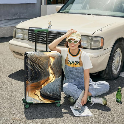 FOREVER QUEEN Gradient Black Gray Gold Marble Luggage Cover Suitcase Protector Suitcase Cover Anti-Scratch,Stretchable Bag Cover Washable Durable Polyester