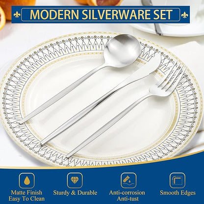 Silverware Set for 6, 30 Piece Flatware Set, Cutlery Tableware set Include Spoons And Forks Set, Stainless Steel Utensil Set, Matte polished Finish, Dishwasher Safe