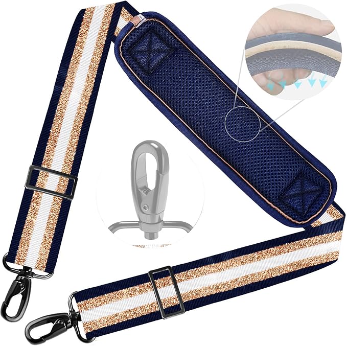 ZINZ Shoulder Strap 78" Universal Strap with Ultra-Thick Padded and Dual Balanced Adjustable Buckles for Travel and Sports Bags, Laptop and Crossbody Bags - Blue Glod