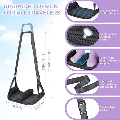 Babenest 2pcs Airplane Foot Hammock, Foldable Leg Rest Support with Adjustment Nylon Strap and Thicken Bottom, Portable Under Desk Flight Footrest Holder in Air Travel, Office & Car