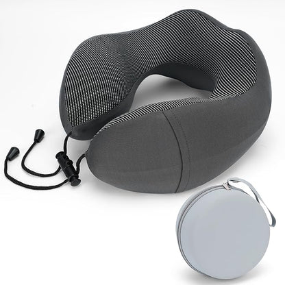 Travel Neck Pillow - Memory Foam U-Shaped - Sleep Neck Pillow 360° Ergonomic Support, Washable Foldable with Storage Box - for Airplane, Car, Office, Home (Dark Gray)