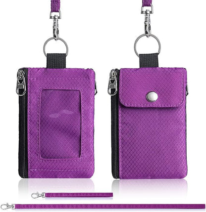 Minimalist Wallet For Mens Womens, Keychain RFID Blocking Zipper Small Wallet with ID Window 2 Lanyards,Water Resistant Travel Cash Card Coin Case Boys Girls