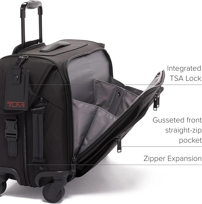TUMI - Alpha Garment 4 Wheeled Carry-On - Garment Compartment Fits 6 Suits or Dresses - Carry On Luggage for Travel - Black