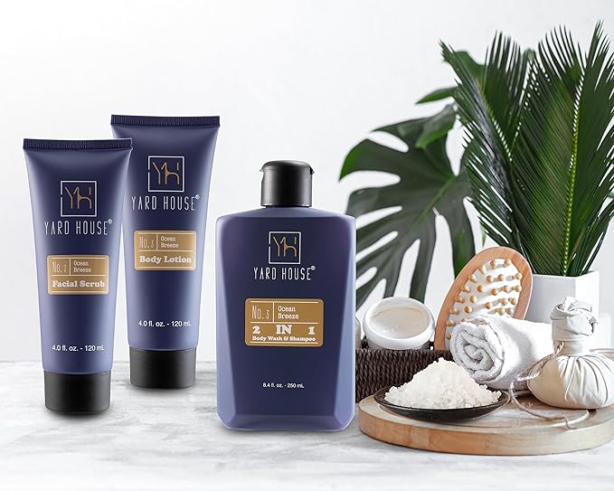 All Natural Bath and Body Spa Gift Basket Set for Men - Ocean Breeze - Luxury Men's Skin Care Kit For Him in Toiletry Bag for Relaxation, Revitalization, Exfoliating, Cleansing