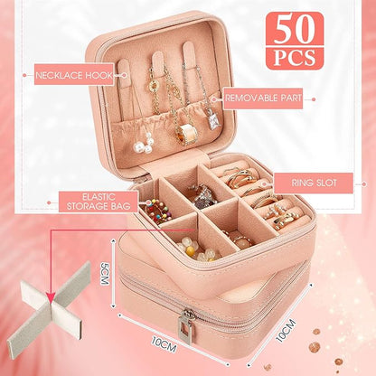 Taiyin 6 Pcs Travel Jewelry Case Box Bridesmaid Gifts Bulk Travel Jewelry Cases Boxes Small Jewels Organizers Mini Accessories Ornaments Storage for Women Girls Wedding Gifts (Pink)