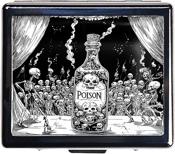 7 Days Chromed Shiny Silver Pill Organizer with Mirror Inside Has 8 Separate Compartments Rectangle Cute Travel Pill Organizer for Purse 7 Days (A Flock of Skeletons)