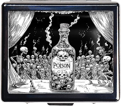 7 Days Chromed Shiny Silver Pill Organizer with Mirror Inside Has 8 Separate Compartments Rectangle Cute Travel Pill Organizer for Purse 7 Days (A Flock of Skeletons)