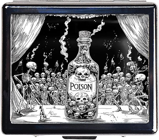 7 Days Chromed Shiny Silver Pill Organizer with Mirror Inside Has 8 Separate Compartments Rectangle Cute Travel Pill Organizer for Purse 7 Days (A Flock of Skeletons)