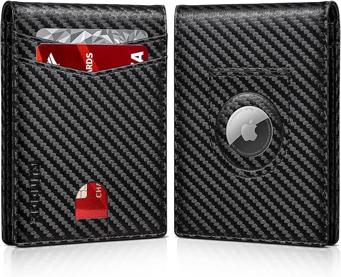 RUNBOX AirTag-Wallet-Mens-Slim-RFID Blocking Wallets Leather with Bill Compartment Air Tag Bifold Card Holder Wallet Gifts for Men Dad