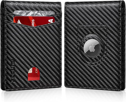 RUNBOX AirTag-Wallet-Mens-Slim-RFID Blocking Wallets Leather with Bill Compartment Air Tag Bifold Card Holder Wallet Gifts for Men Dad
