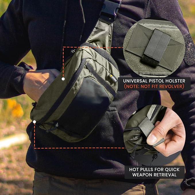 Tactical CCW Fanny Bag, Concealed Carry Fanny Pack w/Adjustable Waist Belt Tactical Waist Bag Handgun Pouch with Universal Pistol Holster, Everyday Hip Pack for Men Travel Outdoor (Range Green)