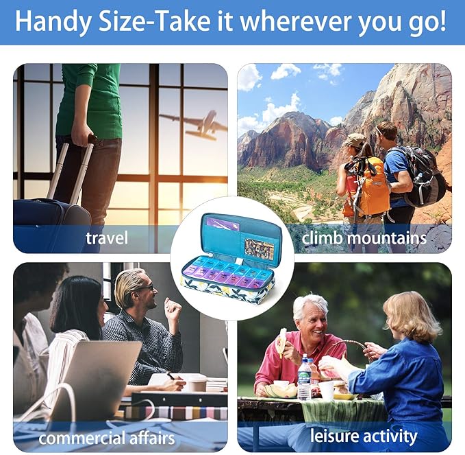 Weekly Pill Organizer 2 Times a Day,7 Day am pm Pill Organizer, Large Daily Pill Cases Pill Box Vitamin Organizer Box,Yellow Floral