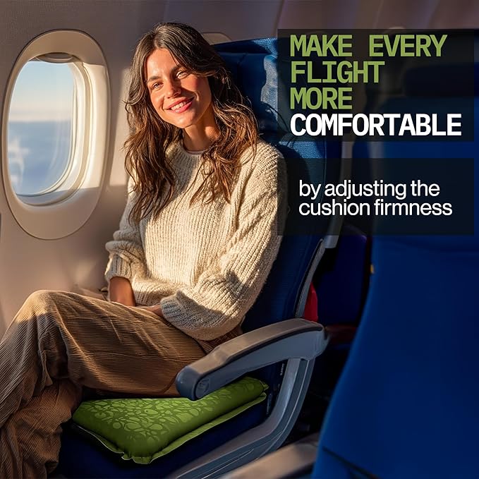 Whispering Winds Inflatable Seat Cushion - Comfortable Blow-up Foam Pad for Airplane, Travel, Stadium, Outdoors, Camping, Car & More