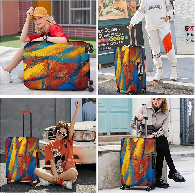 ANNA QUEEN Abstract Art Luggage Cover, Bright Bold Colors and Textures, Stretchable, Washable Travel Protector for 20-34 Inch Suitcases