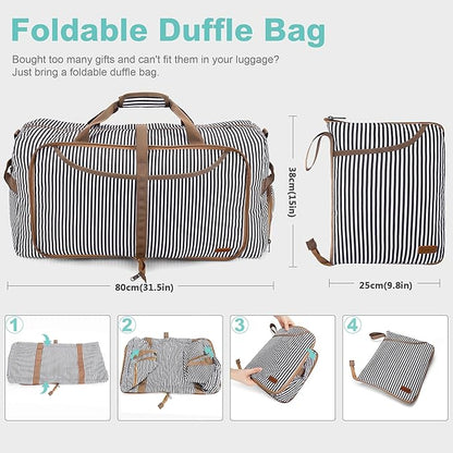 100L Duffle Bag for Travel, Large Foldable Waterproof Travel Duffel Bags Weekender Overnight Bag for Men and Women with Shoe Compartment (Stripe)