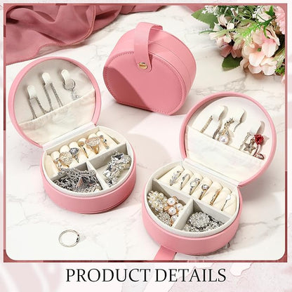 Weysat 12 Pack Travel Jewelry Case Bulk Mini Leather Bridesmaid Jewelry Gift Box Small Earring Storage Organizer (Dark Pink)
