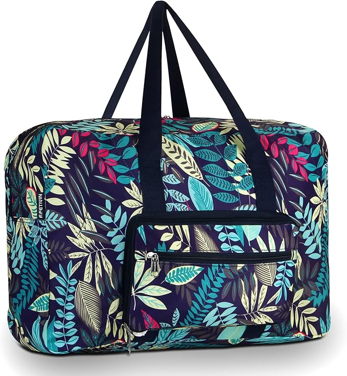 F.FETIVIN Weekender Bag Carry On Travel Duffle Medium Overnight Bag for Women (Blue Leaf)