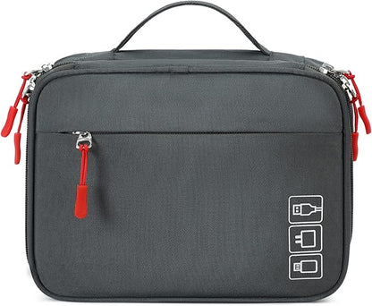 MIRLEWAIY Waterproof Cable Organizer Travel Portable Electronics Accessories Carrying Bag Storage Case for Hard Drives, Cords, Charger, Phone, USB, SD Card, Gray