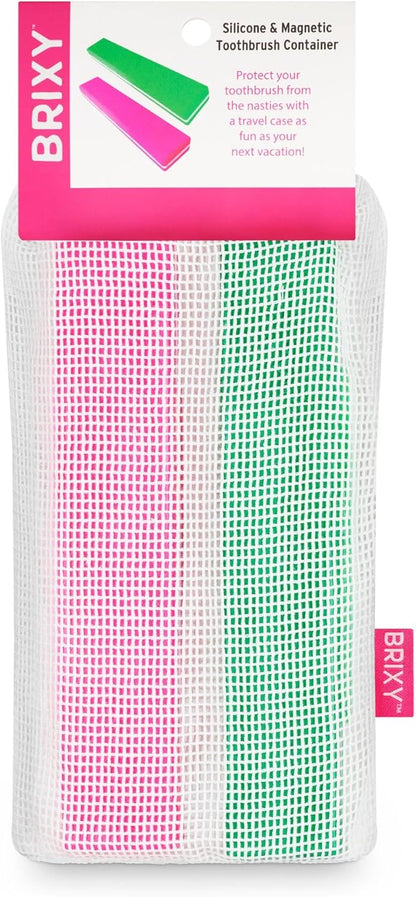 BRIXY Toothbrush Container, Silicone Travel Case, Portable Holder for Manual Toothbrushes, Bathroom, Camping, Vacation, Business Trip, Durable Silicone, Seals Magnetically, 2Pack