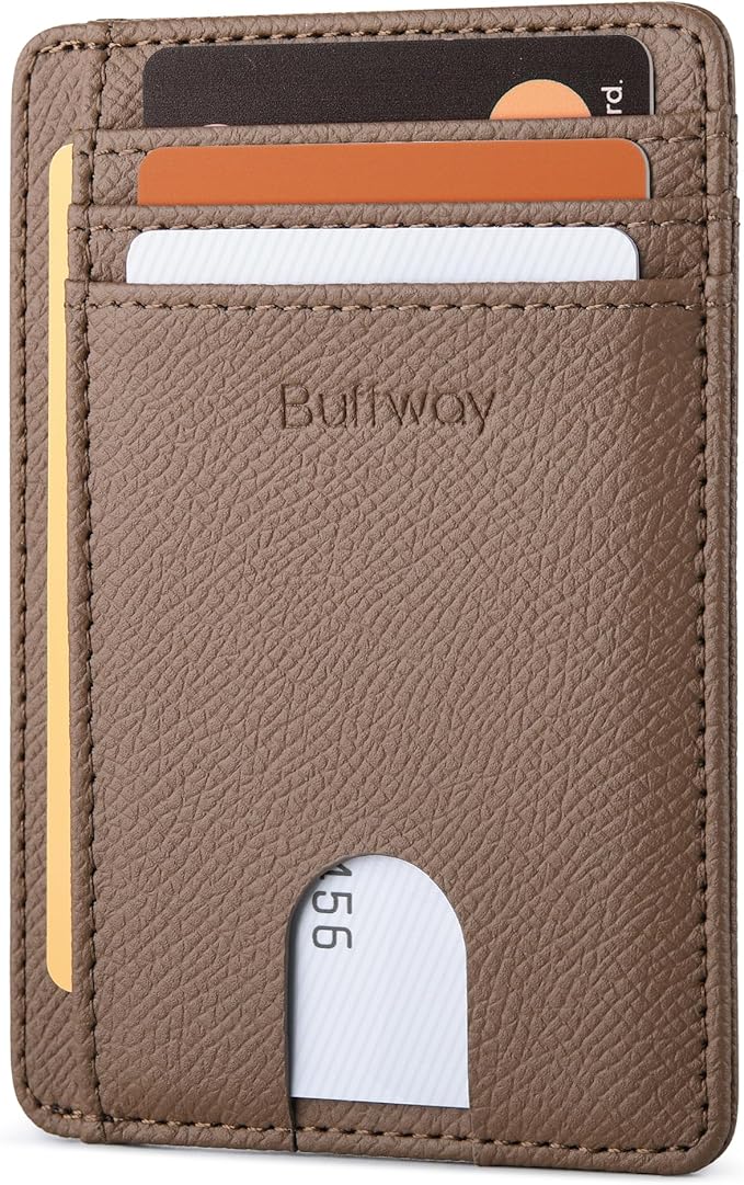 Buffway Slim Minimalist Front Pocket RFID Blocking Leather Wallets for Men and Women - Galaxy Maroon
