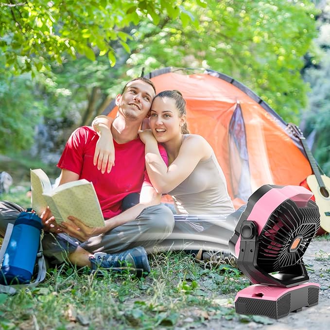 Camping Fan Oscillating Portable Fan 20000mAh Battery Powered Fans Rechargeable Camping Tent essentials Light Hook 270° Pivot USB Desk Outdoor Battery Operated X68 Pink