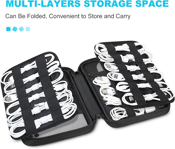 Lacdo Cord Organizer Travel, Cable Organizer Bag Case, Portable Electronics Organizer Travel Case, 6 Layer Large Capacity Charging Cords Storage organizer for Cables, SD Card, Travel Essentials, Black