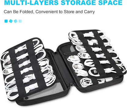 Lacdo Cord Organizer Travel, Cable Organizer Bag Case, Portable Electronics Organizer Travel Case, 6 Layer Large Capacity Charging Cords Storage organizer for Cables, SD Card, Travel Essentials, Black