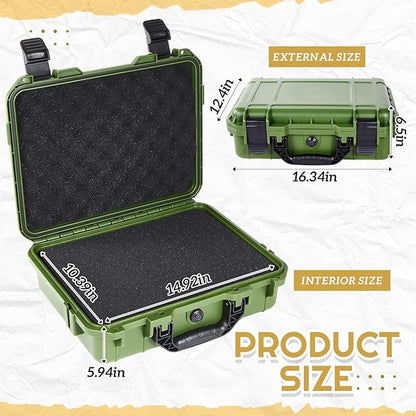 1 Pcs 16.3 x 12.4 x 6.5 inch Waterproof Hard Case with DIY Customizable Foam Insert Portable Protective Case with Knife for Camera Drones Equipments Tools Test Instruments (Green)