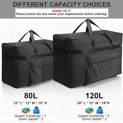 SUNUP Large Duffle Bag for Travel, 80L Foldable Travel Duffel Bag for Men Women, Waterproof Overnight Weekender Moving Storage Bags, Black