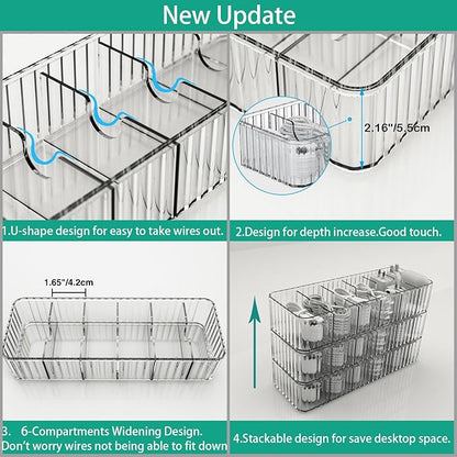 Cable Storage Boxes Organizers 2 Pack,Cord Charger Storage Organizer Box Case with 20pcs Cable Ties,Stackable,Clear