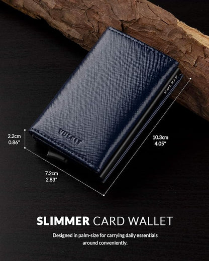 VULKIT Pop up Wallet Minimalist Cash Wallets RFID Blocking Leather Smart Credit Card Holder with Magnetic Closure for Men