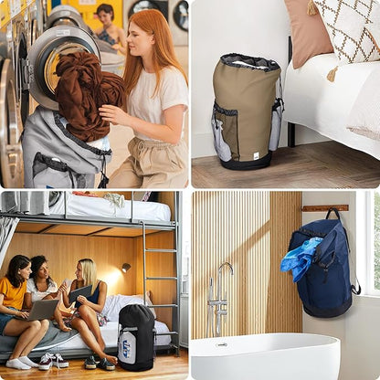 BALEINE 120L Laundry Bag Backpack, 900D Oxford Fabric Large Travel Laundry Bags with Shoulder Straps and 2 Mesh Pockets for College Dorm, Apartment, Laundromat (Khaki, 120L)