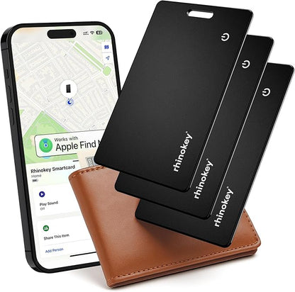 Rhinokey® Wallet Tracker Card (iOS Only) - Slim Rechargeable 1.8mm Thin Tracker, Airtag Wallet IP68 Waterproof, Apple Find My Luggage Tags, Item Finder with Key Chain Hole