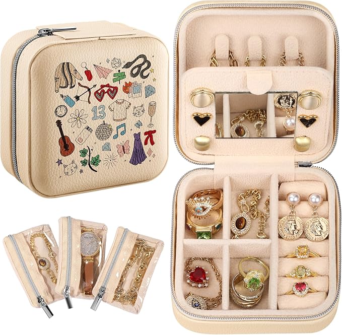 Bistup Travel Jewelry Case - Small Jewelry Organizers and Storage Box for Women Girls Teens Cute Traveling Jewelry Holder with Mirror Little Tiny Compact Modern Unique Aesthetic Pretty, Musician