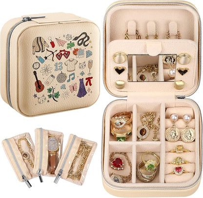 Bistup Travel Jewelry Case - Small Jewelry Organizers and Storage Box for Women Girls Teens Cute Traveling Jewelry Holder with Mirror Little Tiny Compact Modern Unique Aesthetic Pretty, Musician