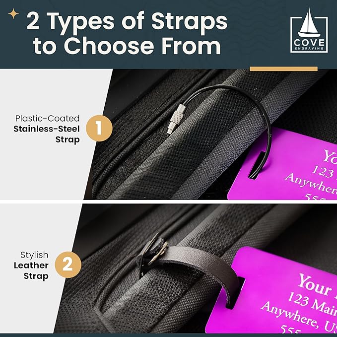 Two Custom Engraved Aluminum Luggage Tags (Pink)