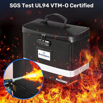 BlackSmith Fireproof Document Box With Lock, 4200°F Heat Resistant & IPX3 Waterproof Document Bag with Hanging File Organizer for Letter Size, Collapsible Portable File Safe Box for Office, Travel