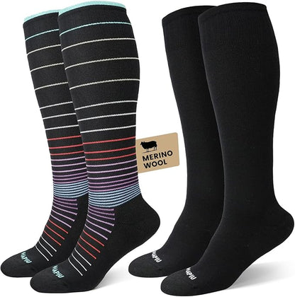HAPIU Merino Wool Easy On Compression Socks for Women & Men, 15-20 mmHg, Plus Size Knee High Stocking for Nurses, Pregnancy, Travel, Flight, Medias de Compresión Mujer