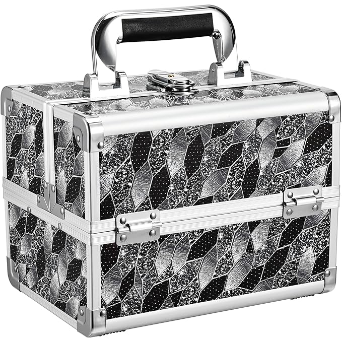 Joligrace Makeup Case Organizer Makeup Box Portable Cosmetic Train Case Hard Vanity Storage with 2 Trays Mirror Locking Make Up Travel Case for Cosmetics Nail Kits Travelling Organizer Modern Style