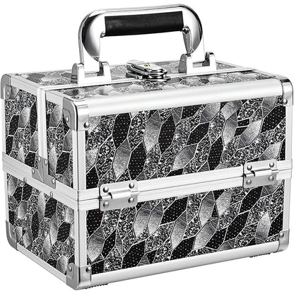 Joligrace Makeup Case Organizer Makeup Box Portable Cosmetic Train Case Hard Vanity Storage with 2 Trays Mirror Locking Make Up Travel Case for Cosmetics Nail Kits Travelling Organizer Modern Style