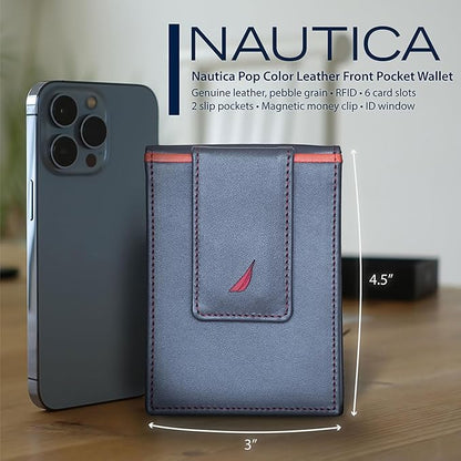 Nautica Men's Slim Wallet | Card Case | RFID Blocking | ID Window | Minimalist | Lightweight | Genuine Leather
