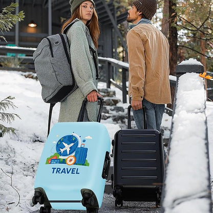 ANNA QUEEN Travel World Luggage Cover, Airplane & Globe Design, Stretchable, Washable Travel Sleeve for 20-34 Inch Suitcases