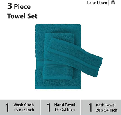 LANE LINEN Luxury Bath Towels Set - 3 Piece Set, 100% Cotton Bathroom Towels, Zero Twist, Quick Dry Absorbent Bath Towel, Super Soft, 1 Bath Towel, 1 Hand Towel, 1 Wash Cloths - Sea Port