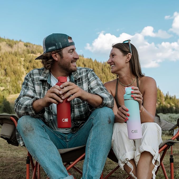 OISIZ Insulated Water Bottle 24 oz with 2 in 1 Spout and Straw Lid,One Click Safety Lock,100% Leakproof,Keep Cold 24H,Vacuum Stainless Steel Water Bottle for School,Travel and Sports,Dishwasher Safe