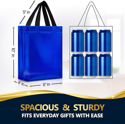 Nush Nush Shiny Blue Gift Bags Bulk Medium Size – 30 Pack Reusable Gift Bags With Handles - Ideal for Party Favors, Goodies, Birthday Parties, Business, Christmas and Holidays – 8Wx4Dx10H