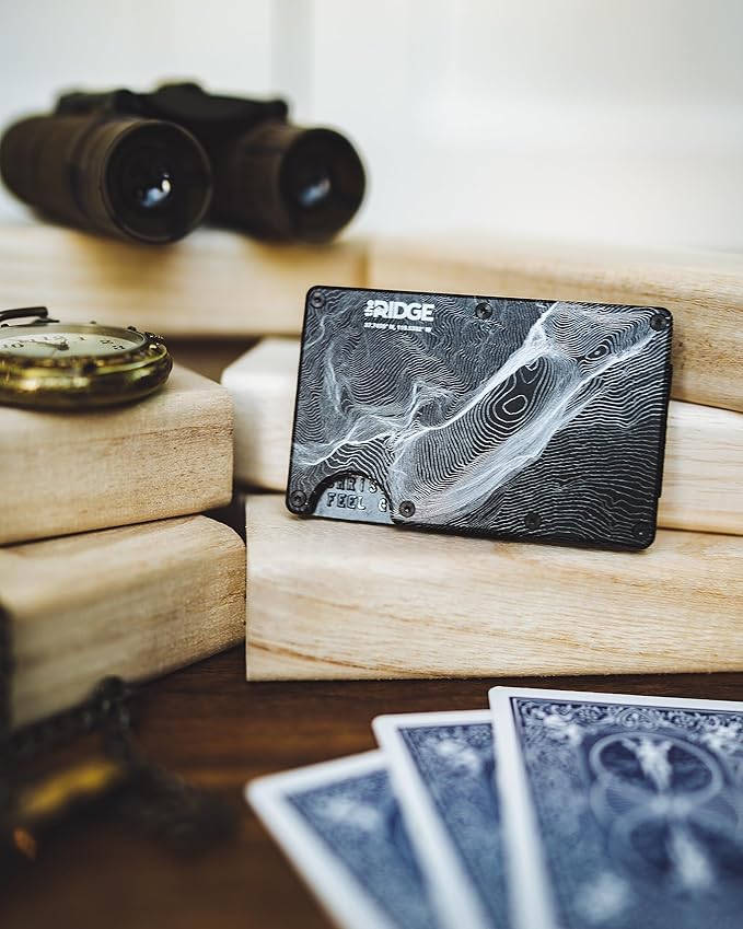Ridge Wallet for Men - Slim Minimalist Compact Wallet and Card Holder, RFID Protected Front Pocket Wallets for Men with Integrated Cash Strap (Half Dome Topographic)
