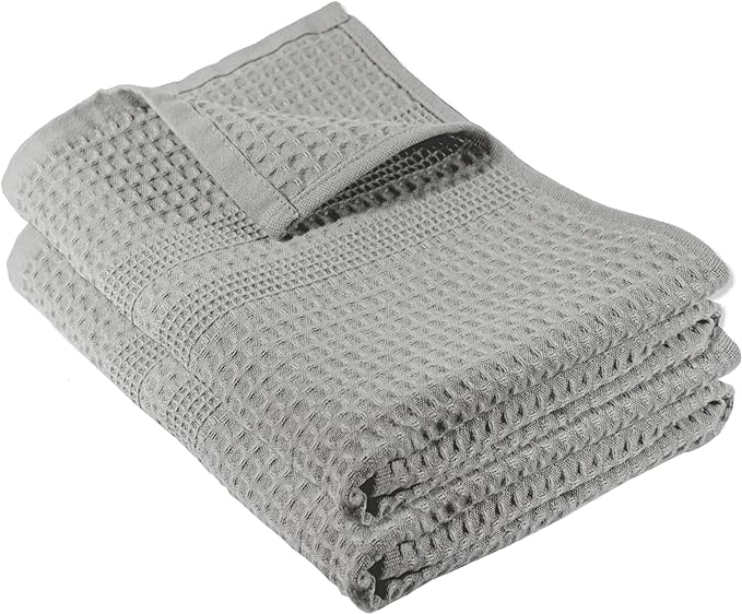GILDEN TREE Waffle Hand Towels for Bathroom Quick Dry Towel Super Absorbent Thin 100% Cotton Lint Free, Hand Towels for Bathroom Set of 2, Classic Style (Pewter)